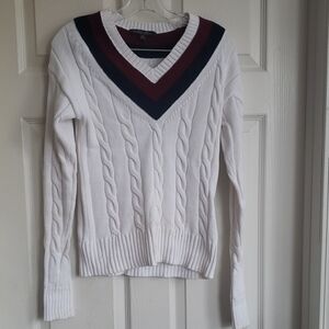 Brooks Brothers Cream and Burgundy V-Neck Sweater Read Description!